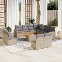 Set Divani da Giardino 12 pz con Cuscini Beige in Polyrattan 3258496