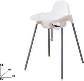 Seggiolone Pappa Easy 91x65x57 cm con Vassoio e Cinture di Sicurezza Bianco...