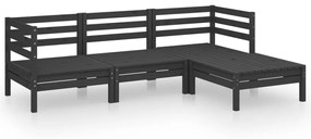 Set salotto da giardino 4 pz in legno massello di pino nero