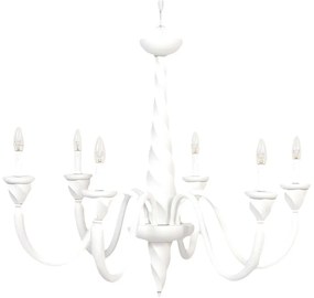 Lampadario In Legno Classico Bianco Opaco 6 Luci Coromorano