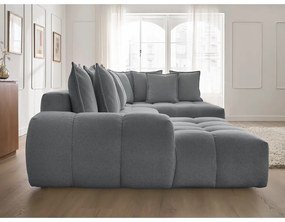 Divano angolare grigio scuro allungabile e con contenitore (penisola a destra/a U) con rivestimento in ciniglia Everest – Bobochic Paris