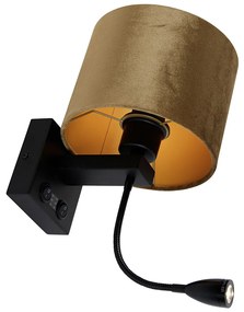 Lampada da parete nera con paralume in velluto bronzo 18 cm - Brescia