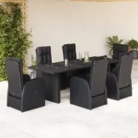 Set da Pranzo da Giardino 7 pz Nero con Cuscini in Polyrattan 3277653