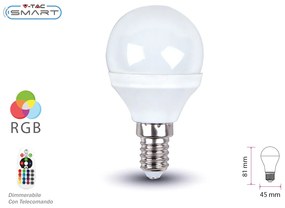 Lampada A Led E14 P45 3.5W RGBW 4000K Con Telecomando Dimmerabile Bulbo 320LM SKU-2776