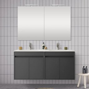 Doppio mobile da 120 cm con 4 ante, doppio lavabo e specchio Mavi grigio grafite