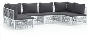 Set salotto da giardino 6 pz con cuscini in acciaio bianco