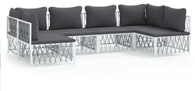 Set salotto da giardino 6 pz con cuscini in acciaio bianco