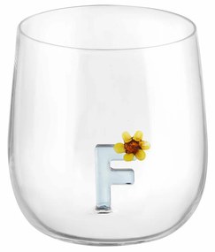 Bicchiere lettera F fiore in vetro borosilicato design Benny Setti