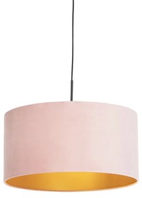 Lampada a sospensione con paralume in velluto rosa con oro 50 cm - Combi