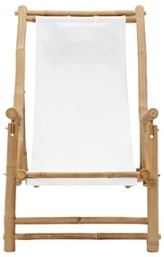 Sedia a sdraio in bambù e tela bianco crema