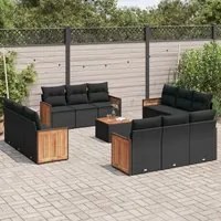 Set Divani da Giardino 13pz con Cuscini Nero in Polyrattan 3227518