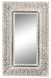 Specchio da parete Home ESPRIT Bianco Marrone Legno di mango Decapaggio Intaglio 62 x 4 x 100 cm