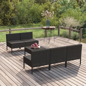 Set divani da giardino 6 pz con cuscini in polyrattan nero