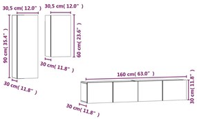 Set di Mobili Porta TV 4 pz Grigio Sonoma in Legno Multistrato