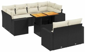 Set divani da giardino 11 pz con cuscini in polyrattan nero