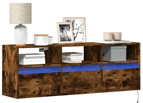 Mobile Tv A Parete Con Luci Led Rovere Fumo 130x31x45 Cm /