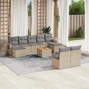 Set Divano da Giardino 10 pz con Cuscini Beige Misto Polyrattan