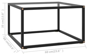 Tavolino da salotto nero con vetro temperato 60x60x35 cm
