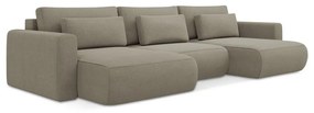 Divano angolare marrone chiaro allungabile/con contenitore (a U) Kapua – Makamii