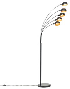 Lampada da terra di design nera con oro 5 luci - Sixties Marmo