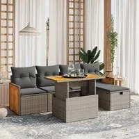 Set Divano da Giardino 6 pz con Cuscini Grigio in Polyrattan 3276245