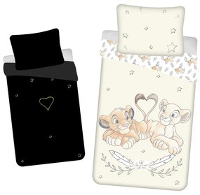 Biancheria da letto per bambini con effetto fosforescente giallo chiaro in cotone per letto singolo 140x200 cm Lion King "Best friends" – Jerry Fabrics