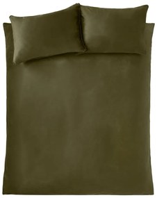 Set copripiumino e federa color kaki in velluto per letto matrimoniale e per letto esteso 230x220 cm Kingsley – Catherine Lansfield