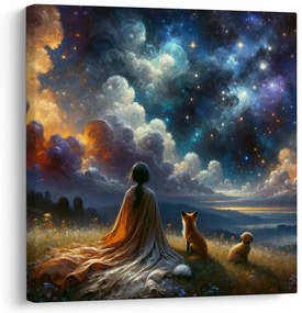 Quadro su tela – Figura con volpe e cane