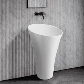 Lavabo Freestanding Con Scarico a Parete 42,5 Cm Karag "Tulip" Bianco Lucido