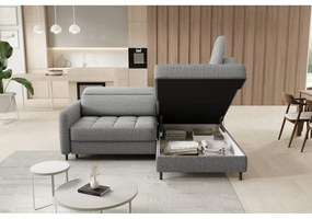 Divano angolare grigio allungabile/con contenitore (con penisola a destra/a L) e rivestimento in velluto Barea – ELTAP