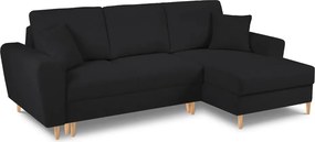 Divano angolare nero allungabile e con contenitore (con penisola a destra/con chaise lounge) con rivestimento in bouclé Kyoto – Cosmopolitan Design