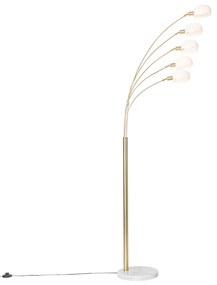 Lampada da terra di design in ottone con vetro opale 5 luci - Sixties Marmo
