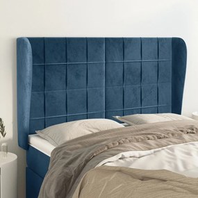 Testiera Ad Orecchio Blu Scuro 147x23x118/128cm İn Velluto /