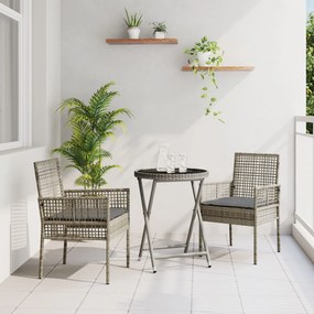 Set da giardino 3 pezzi  con cuscini grigio in polyrattan
