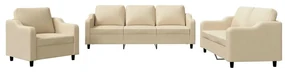 Set di divani 3 pz con cuscini crema in tessuto