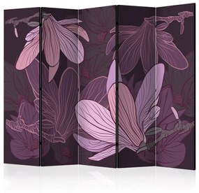 Paravento separè Fiori sognanti II (5 parti) - composizione in magnolie viola