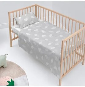 Set di Lenzuola HappyFriday Basic Kids Clouds Grigio Culla Neonato 2 Pezzi