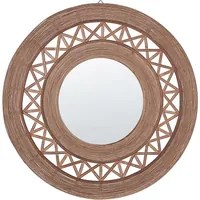 Specchio da parete in legno di bamb marrone chiaro rotondo 62 cm cornice fatta a mano motivo geometrico decorativo Boho rustico