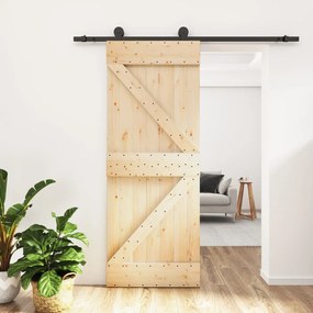Porta Scorrevole Con Set Hardware 85x210 Cm Legno Massello Pino /