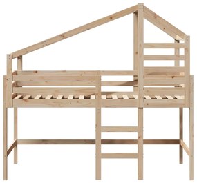 Letto soppalco con scala e tetto 80x200 cm legno massello pino