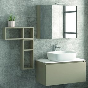 Composizione bagno sospesa 80cm mobile specchio contenitore e 2 pensili - KAMALU