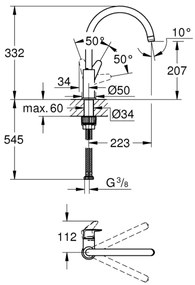 GROHE 31536001 - Miscelatore per lavello BAUCURVE 332 mm, cromo lucido