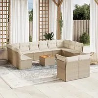 Set Divano da Giardino 13 pz con Cuscini Beige in Polyrattan 3223916