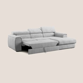 Zeno Divano angolare con pouf estraibile poggiapiedi in tessuto morbido impermeabile T02 grigio chiaro