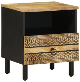 Comodino Nero 40x33x46 Cm İn Legno Massello Di Mango Grezzo /