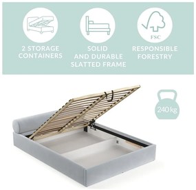 Letto matrimoniale imbottito marrone chiaro con contenitore e rete inclusi 180x200 cm Solvo – Maison de Rêve