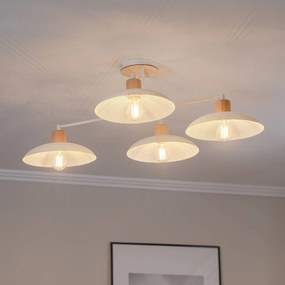 EMIBIG LIGHTING Plafoniera Kobe, 4 luci, acciaio, legno, bianco