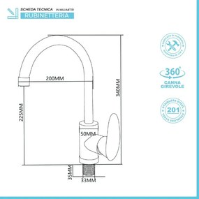Lavatoio in resina 50x35 bianco con miscelatore a canna alta inox e scarico incluso