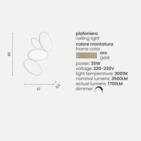 Plafoniera Led RICE in metallo e diffusore in acrilico Oro 83x57 cm