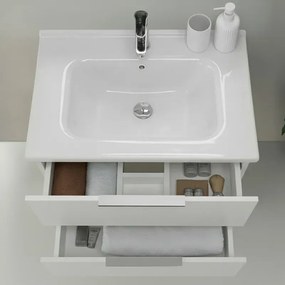 Mobile bagno sospeso 80cm bianco opaco con cassetti lavabo e specchio Elva